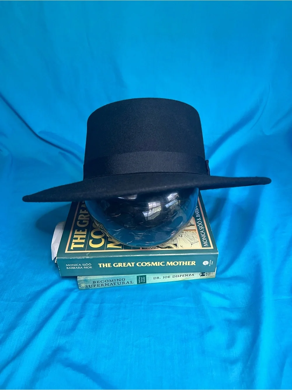 C.C Exclusive Black 100% Wool Wide Brim Boater Hat